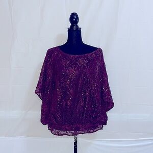 Love Stitch Burgundy Lace & Sequin Top Size L